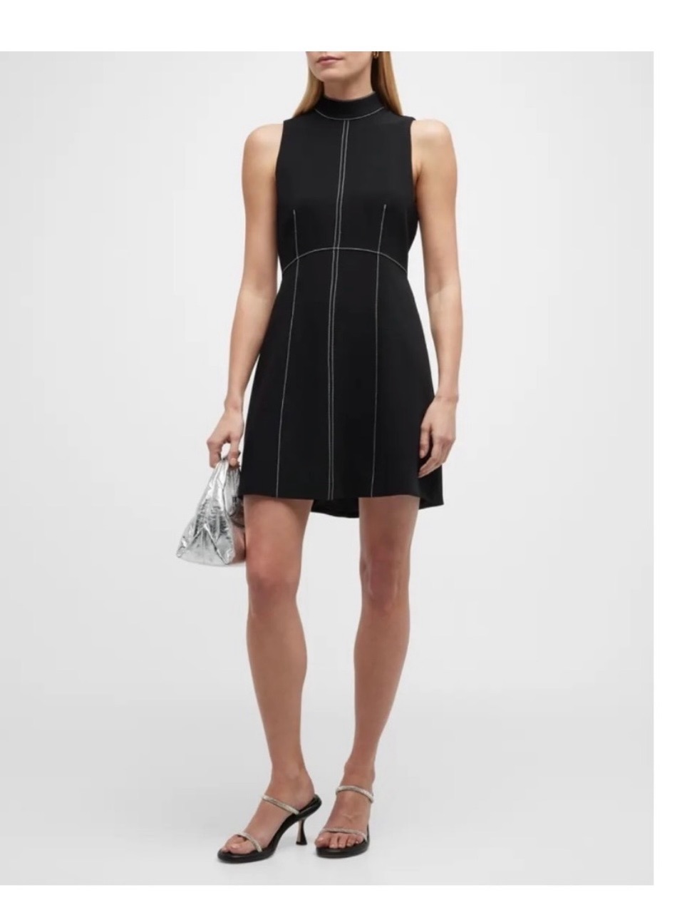 Cinq Sept Angie Black Mini Dress With Contrast Bow Neck
